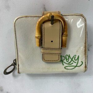 ROXY Mini Zip Around Wallet Coin Purse Canvas Embroidered 90s Surfer Girl Chic